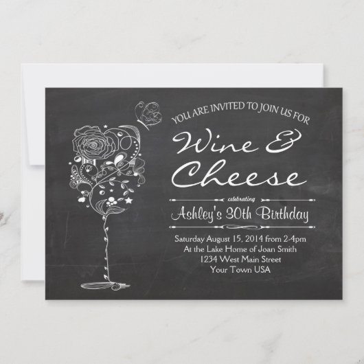 Invitation d'anniversaire pour le vin et le fromag (Devant)