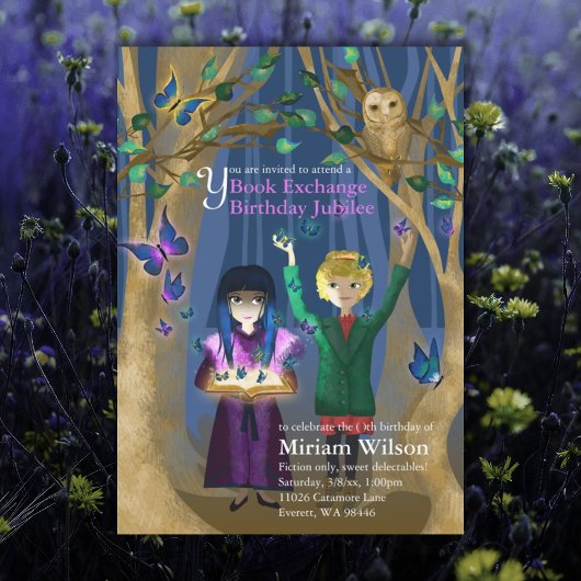 Invitation d'anniversaire pour l'échange de livres