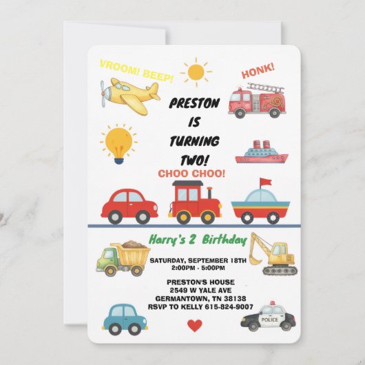 Invitation d'anniversaire pour les 2 ans sur le th (Devant)