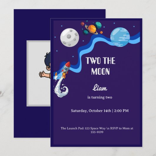 Invitation d'anniversaire pour les 2 ans Two the M (Devant / Derrière)