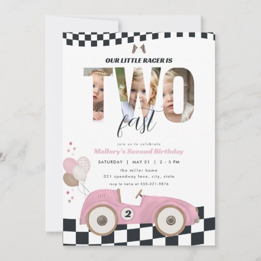 Invitation d'anniversaire pour les 2 ans, voiture (Devant)