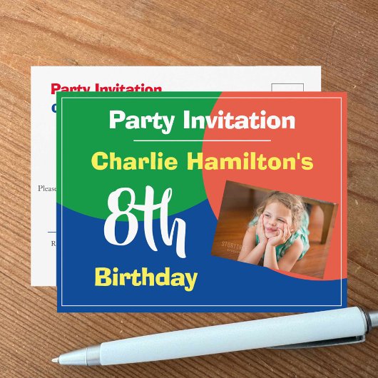 Invitation d'anniversaire pour les 8 ans avec phot