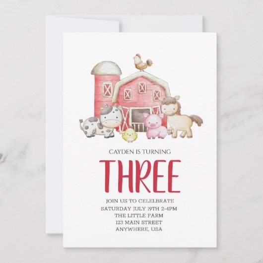 Invitation d'anniversaire pour les animaux de ferm (Devant)