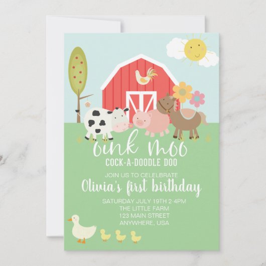 Invitation d'anniversaire pour les animaux de ferm (Devant)