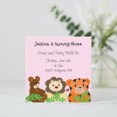 Invitation d'anniversaire pour les animaux de zoo (Debout devant)