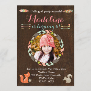 Invitation d'anniversaire pour les animaux des for