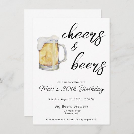 Invitation d'anniversaire pour les bières (Devant / Derrière)