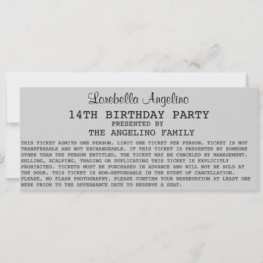 Invitation d'anniversaire pour les billets VIP (en (Dos)