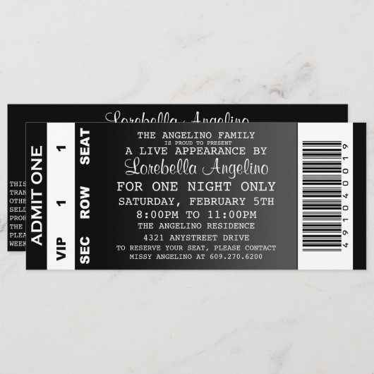 Invitation d'anniversaire pour les billets VIP (no (Devant / Derrière)