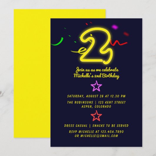 Invitation d'anniversaire pour les deux ans avec u (Devant / Derrière)