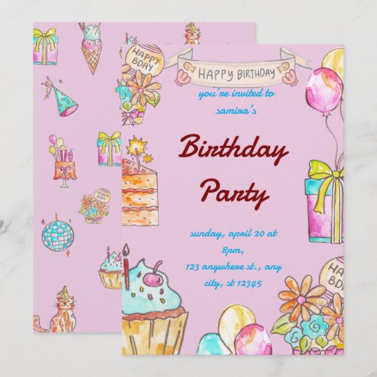 Invitation d'anniversaire pour les enfants (Devant / Derrière)