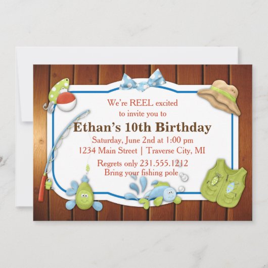 Invitation d'anniversaire pour les enfants pêcheur (Devant)