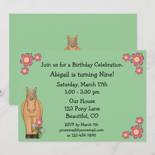 Invitation d'anniversaire pour les filles (Devant / Derrière)