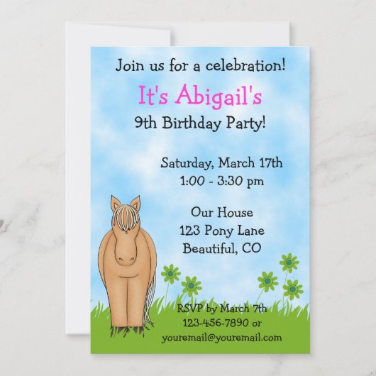 Invitation d'anniversaire pour les filles (Devant)