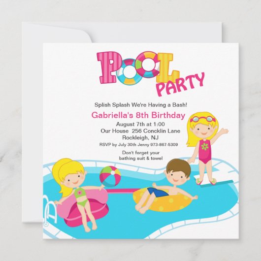 Invitation d'anniversaire pour les filles de la fê (Devant)