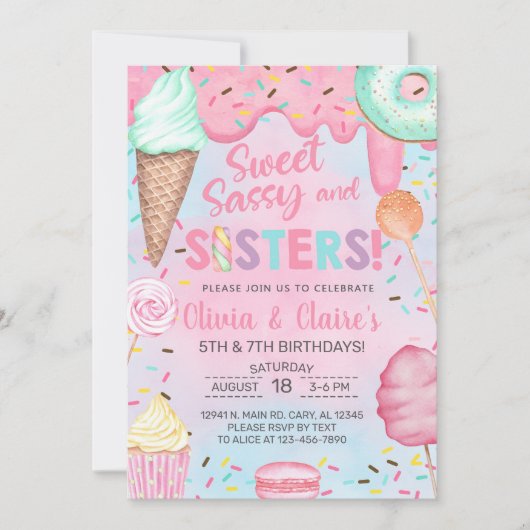 Invitation d'anniversaire pour les filles de Sweet (Devant)