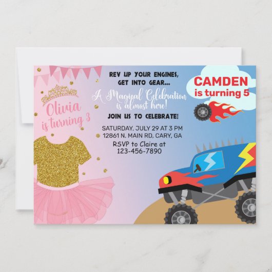 Invitation d'anniversaire pour les frères et soeur (Devant)