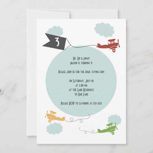 Invitation d'anniversaire pour les petits avions (Devant)