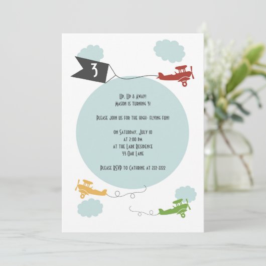 Invitation d'anniversaire pour les petits avions (Debout devant)