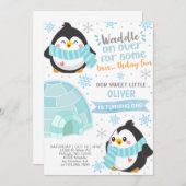 Invitation d'anniversaire pour les pingouins d'hiv (Devant / Derrière)