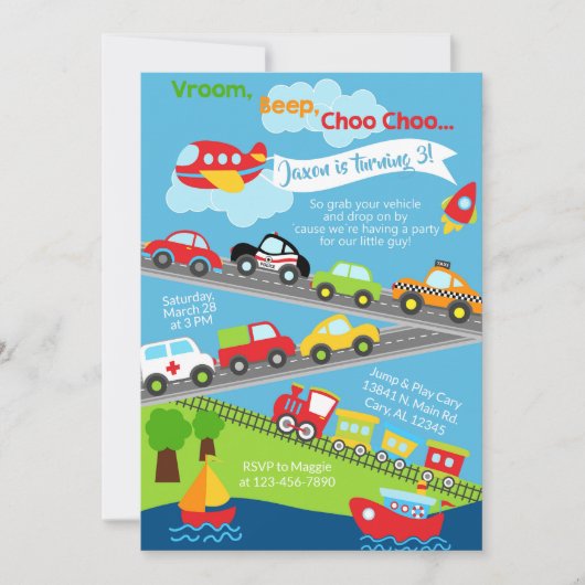 Invitation d'anniversaire pour les véhicules de tr (Devant)