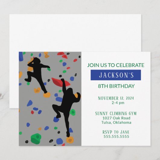 Invitation d'anniversaire pour l'escalade (Devant / Derrière)
