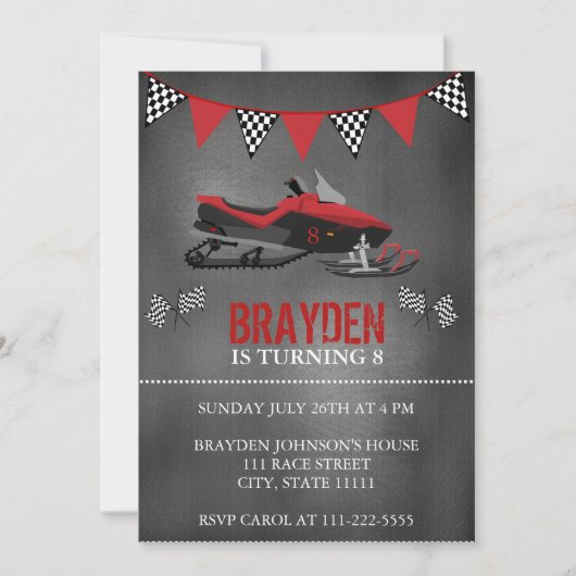 Invitation d'anniversaire pour motoneige sur table (Devant)