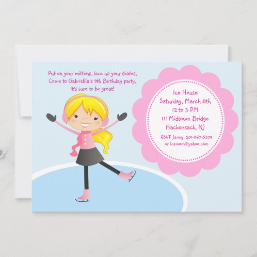 Invitation d'anniversaire pour patineurs de glace (Devant)