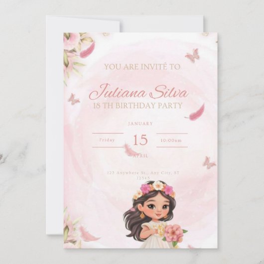 Invitation d'anniversaire pour petite princesse  (Devant)