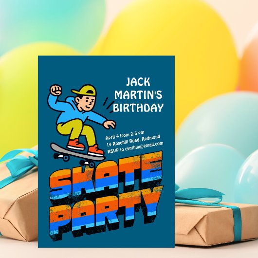 Invitation d'anniversaire pour skateboard rétro