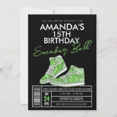 Invitation d'anniversaire pour soirée basket verte (Devant)