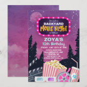 Invitation d'anniversaire pour soirée cinéma pour  (Devant / Derrière)
