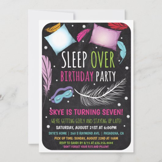 Invitation d'anniversaire pour soirée pyjama (Devant)