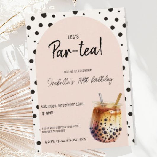 Invitation d'anniversaire pour thé aux perles mode