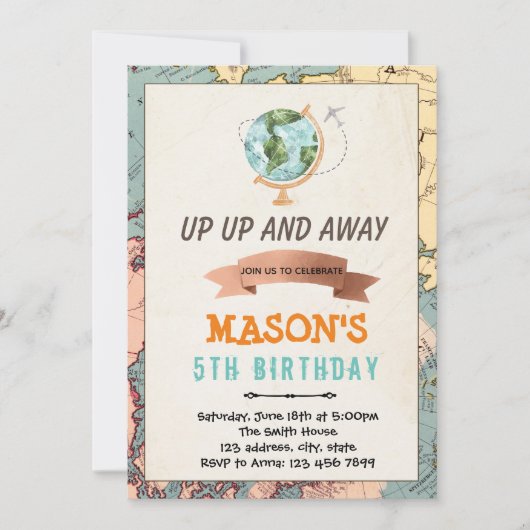 Invitation d'anniversaire pour thème de voyage (Devant)