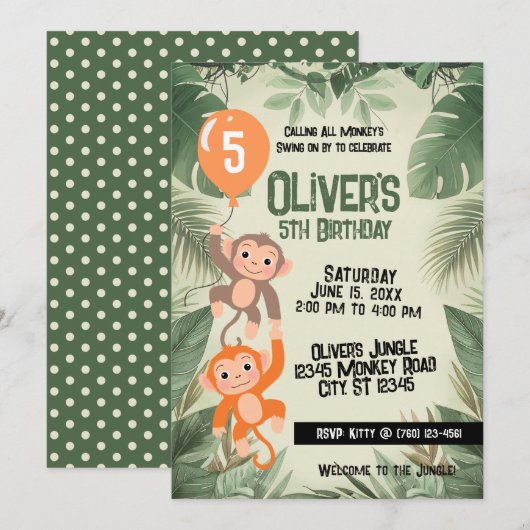Invitation d'anniversaire pour tous les singes (Devant / Derrière)