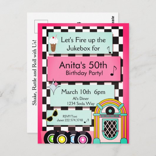 Invitation d'anniversaire pour tout âge, diner des (Devant / Derrière)