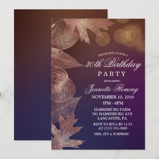 Invitation d'anniversaire pour tout âge - Feuilles (Devant / Derrière)