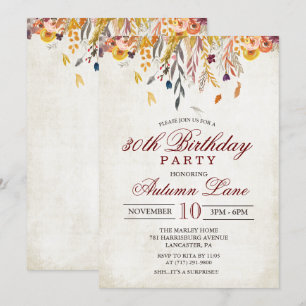 Invitation d'anniversaire pour tout âge - Feuilles