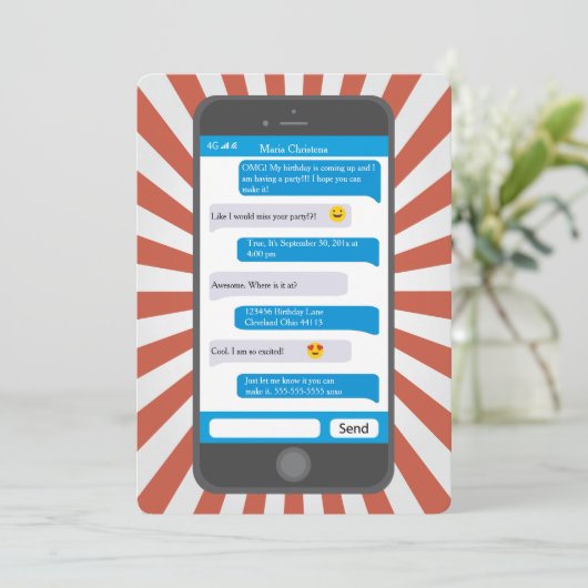 Invitation d'anniversaire pour un Ado de Smartphon (Debout devant)