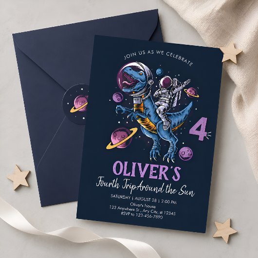 Invitation d'anniversaire pour un astronaute dinos