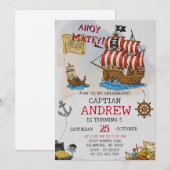 Invitation d'anniversaire pour un bateau pirate Ah (Devant / Derrière)
