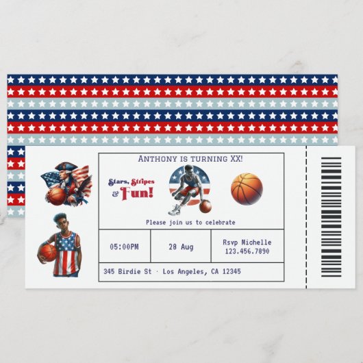Invitation d'anniversaire pour un billet de basket (Devant / Derrière)