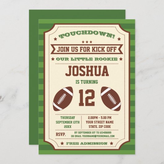 Invitation d'anniversaire pour un billet de footba (Devant / Derrière)