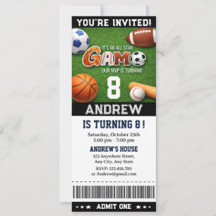Invitation d'anniversaire pour un billet de sport