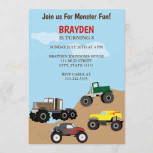 Invitation d'anniversaire pour un camion-monstre p