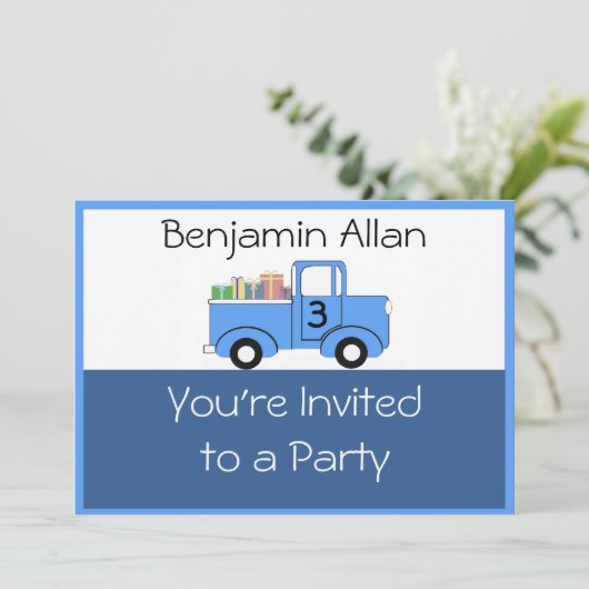 Invitation d'anniversaire pour un camion pour enfa (Debout devant)