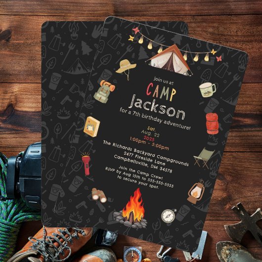 Invitation d'anniversaire pour un campement d'enfa
