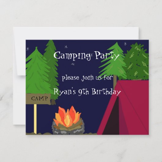 Invitation d'anniversaire pour un camping (Devant)
