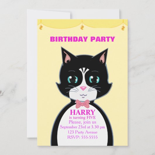 Invitation d'anniversaire pour un chat mignon (Devant)
